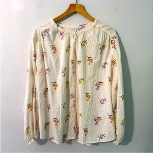 Old Navy Floral Button Down Shirt Cream Multicolor mandarin collar XL